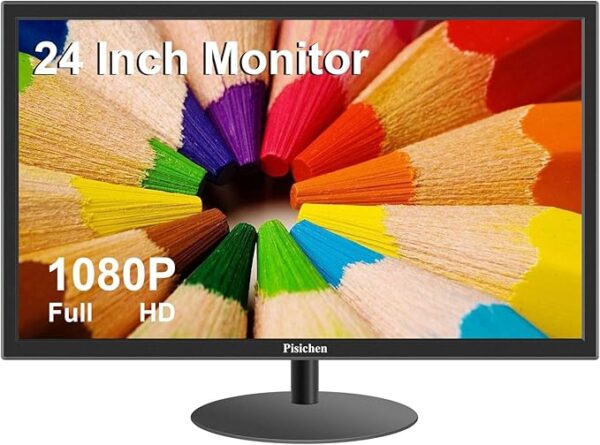 Pisichen PC Monitor, 24 Inch FHD 1080P LED Desktop Monitor, HDMI & VGA Ports, 75Hz, 3ms Response Time, Business Computer Monitor for PC Laptop, Black