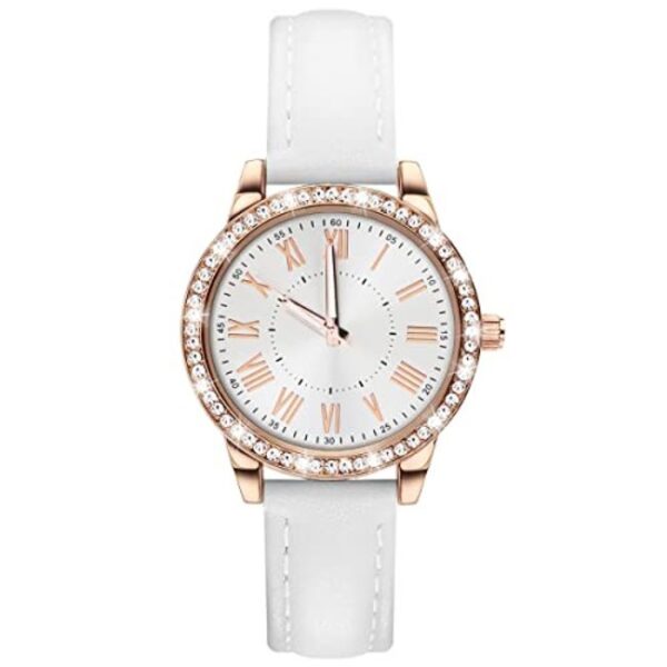 Women's Analogue Quartz Watch with LeatherStrap for Women and Men Fashion Quartz WristWatches(White)