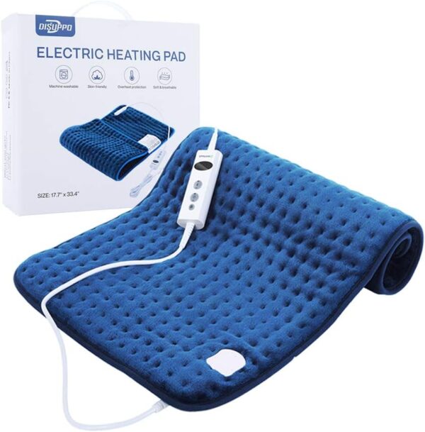 DISUPPO Heat Pad 17.7'' 33.5'', Heated Cushionwith 10 Heat Levels, 10-90 Min Timer Auto-Off,Electric Heat Pad for Cramps, Neck and Shoulders,Machine Washable