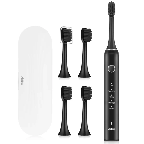 Aolbea Electric Toothbrushes Pink, Soft SoniToothbrush with Travel Case, 5 Optional Modes, 4Replacement Brush Heads, 38000 vpm, SmartTimer, IPX7 Waterproof, Sensitive SonicToothbrush for Adults T