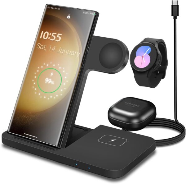 FDGAO 3 in 1 Wireless Charger Stand Foldable 15W Wireless Charging Station for Samsung Galaxy S23 S22 S21 S20 Ultra S10 S9 S8,Note 20 10,Galaxy Buds,Galaxy Watch 6 Classic/5 Pro/5/4/3/Active 2