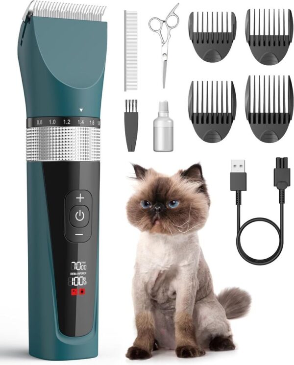 oneisall Cat Grooming Clippers for Matted Hair, 5-Speed Cat Grooming Kit Waterproof Pet Hair Clipper Trimmer Shaver for Dogs Cats Animals (Green)