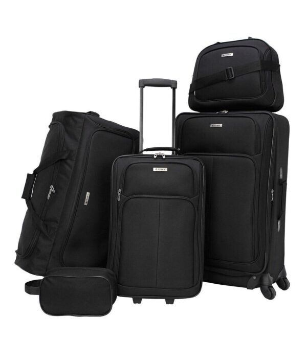 New Set OF TAG Ridgefield Black 5 Piece Softside Luggage Set